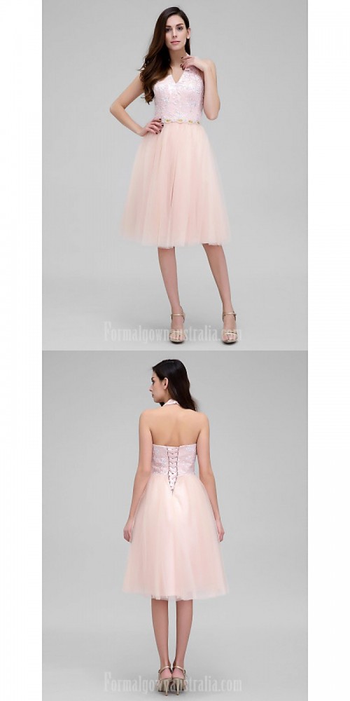 Australia Formal Dresses Cocktail Dress Party Dress Pearl Pink A-line Halter Short Knee-length Lace Tulle
https://www.formalgownaustralia.com/