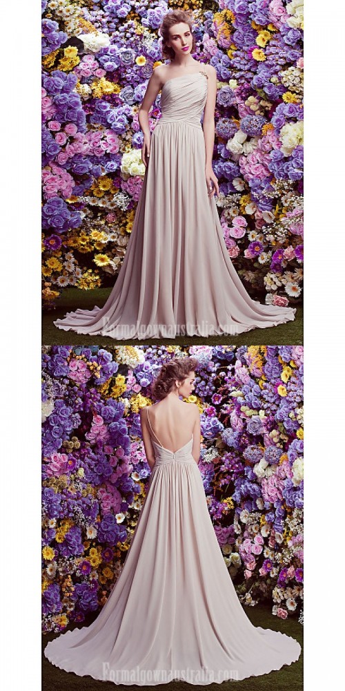 Court Train Georgette Bridesmaid Dress A-line Sexy One Shoulder  https://www.formalgownaustralia.com/